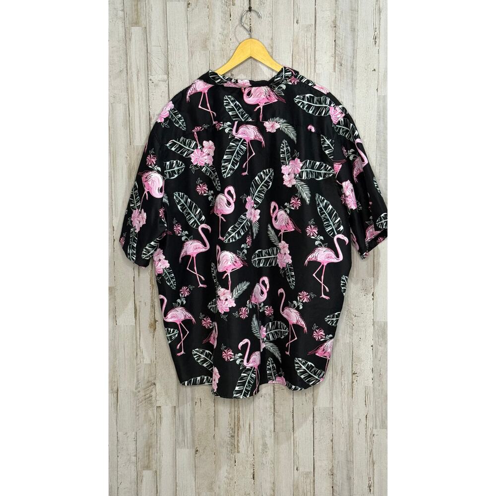 Men's 4XL Flamingo Love Hawaiian‎ Shirt Black Short Sleeve - Picture 2 of 4